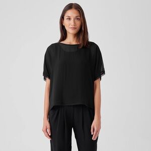 Eileen Fisher Silk Sheer Georgette Ballet Neck Top